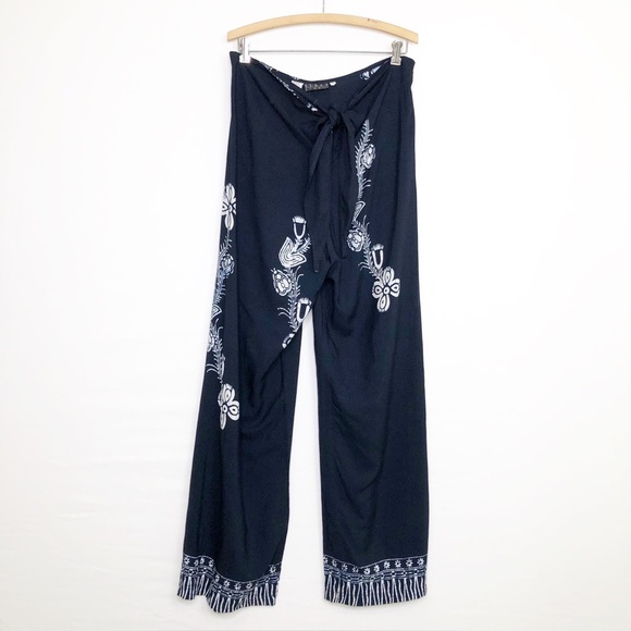 Kenar Studio Navy blue BoHo floral, print tie, front wide, leg pants - Picture 12 of 12